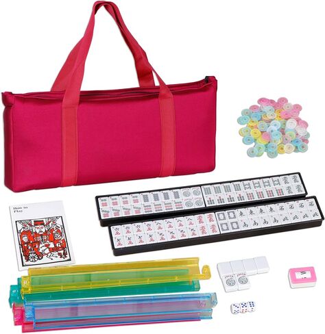 SmartXChoices 166 Tiles Mah Jongg Set American Mahjong 4 Color Pustrals/Racks Mahjongg Game with Soft Velor Bag ، Western Mahjongg Tiles in Kuwait