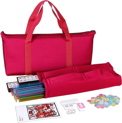 SmartXChoices 166 Tiles Mah Jongg Set American Mahjong 4 Color Pustrals/Racks Mahjongg Game with Soft Velor Bag ، Western Mahjongg Tiles in Kuwait
