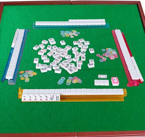 SmartXChoices 166 Tiles Mah Jongg Set American Mahjong 4 Color Pustrals/Racks Mahjongg Game with Soft Velor Bag ، Western Mahjongg Tiles in Kuwait