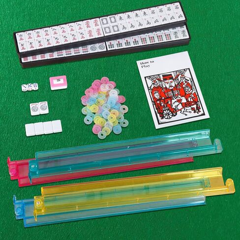 SmartXChoices 166 Tiles Mah Jongg Set American Mahjong 4 Color Pustrals/Racks Mahjongg Game with Soft Velor Bag ، Western Mahjongg Tiles in Kuwait