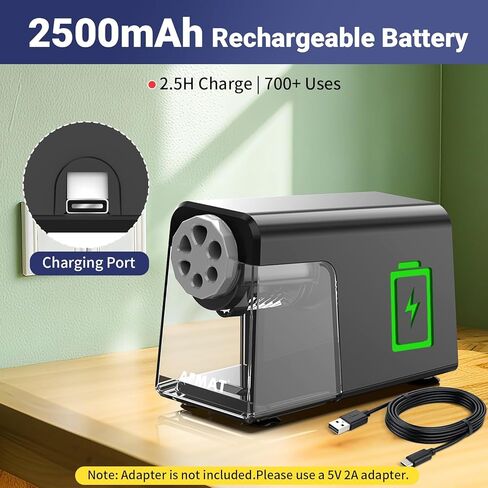 AFMAT 6-Hole Electric Pencil Sharpener Heavy Duty, Auto Stop Classroom Pencil Sharpener for 6-11mm Pencils, Rechargeable Pencil Sharpeners for School, 10000 Sharpening Times, Save Pencils, Black in Saudi Arabia