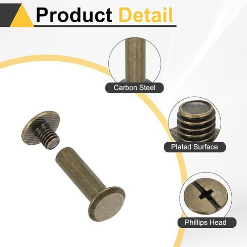 HARFINGTON 50set Chicago Screw M5 x 5mm 7mm Length Metal Phillips Nail Rivet Stud Screw Bolts Rivets Binding Post Screw for DIY Leather Belt Bag Craft Bookbinding, Black in Saudi Arabia