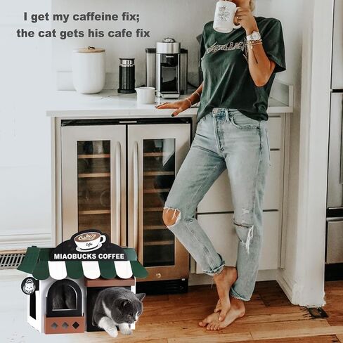 Cardboard Cat House with Scratcher – Coffee Shop Design, 19''L x16''W x15''H, Indoor/Outdoor Cat Playhouse & Hideout, Corrugated Cat Scratch Toy for Cats up to 22 lbs, Small Pets, Cute Home Decor Gift in Saudi Arabia