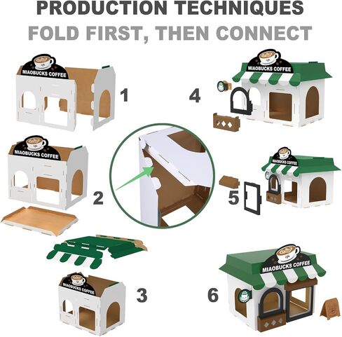 Cardboard Cat House with Scratcher – Coffee Shop Design, 19''L x16''W x15''H, Indoor/Outdoor Cat Playhouse & Hideout, Corrugated Cat Scratch Toy for Cats up to 22 lbs, Small Pets, Cute Home Decor Gift in Saudi Arabia