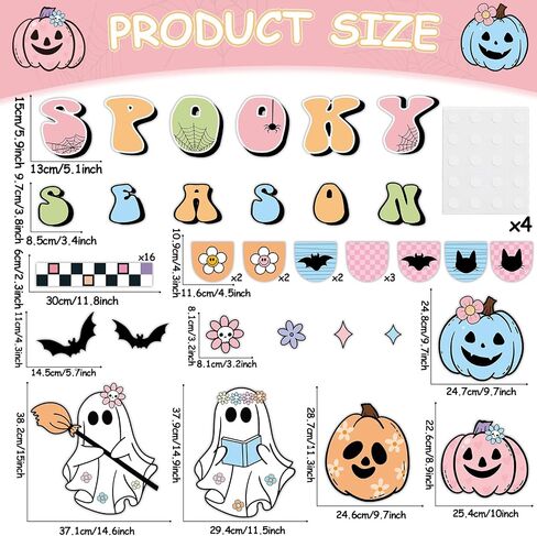 Halloween Bulletin Board Decorations Boho Halloween Ghost Pumpkin Spider Bat Paper Cutouts Supplies Groovy Spooky Season Classroom Decors for Holiday School Home Class Chalkboard Wall Decor in Saudi Arabia