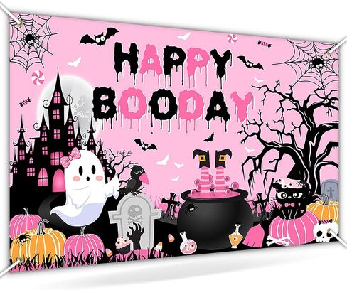 Avezano عيد ميلاد عيد ميلاد خلفية وردي Happy Boo Banner للفتيات اللطيف شبح بوو عيد ميلاد سعيد ديكورات طاولة كعكة 70.8x43.3inch in Saudi Arabia