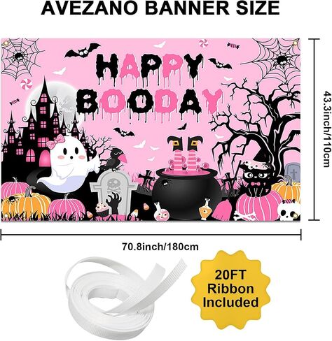 Avezano عيد ميلاد عيد ميلاد خلفية وردي Happy Boo Banner للفتيات اللطيف شبح بوو عيد ميلاد سعيد ديكورات طاولة كعكة 70.8x43.3inch in Saudi Arabia