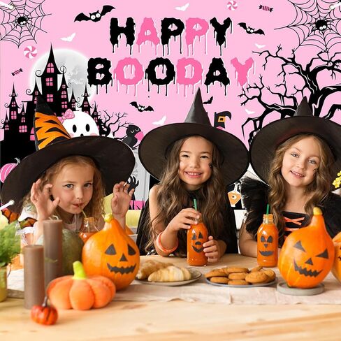 Avezano عيد ميلاد عيد ميلاد خلفية وردي Happy Boo Banner للفتيات اللطيف شبح بوو عيد ميلاد سعيد ديكورات طاولة كعكة 70.8x43.3inch in Saudi Arabia