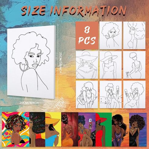 VOCHIC 8 Pack Pre Drawn Canvas for Painting for Adults Sip and Paint Party Supplies Favor Stretched Outline Canvas Acrylic Paint Art Set with Aprons, Easels, Paints, Brushes, Pallet, Image(8x10) in Kuwait