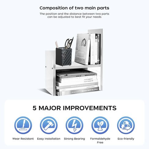 White Desk Organizer Shelf Wooden Desktop Reshelfles Desktop Sweatber Relves Small Book Cook for Office Desk Supplies Decord Natural Storage Decor (White ، Style1) in Saudi Arabia