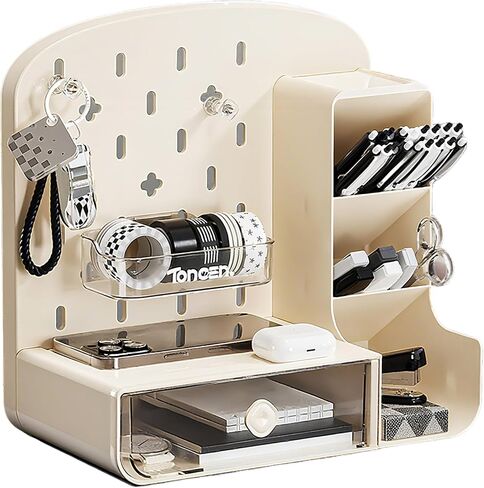 Cute Pen Organizer with Drawers & Pegboard, Multi-Functional Pencil Holder for Desktop, Desk Makeup Organizers and Accessories with 5 Compartments, Desktop Organizer for School Office Home (Green) in Saudi Arabia