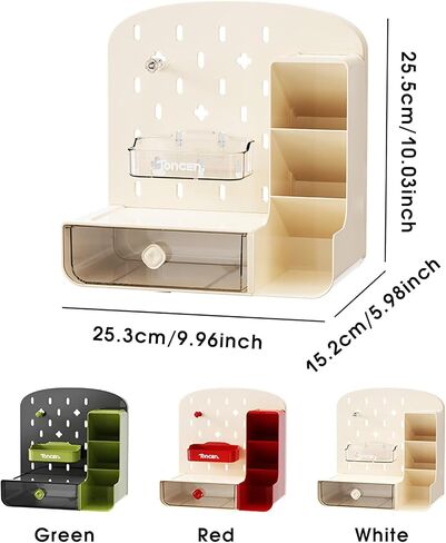 Cute Pen Organizer with Drawers & Pegboard, Multi-Functional Pencil Holder for Desktop, Desk Makeup Organizers and Accessories with 5 Compartments, Desktop Organizer for School Office Home (Green) in Saudi Arabia