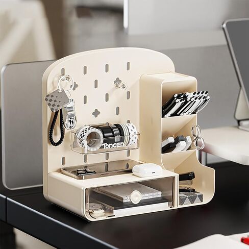 Cute Pen Organizer with Drawers & Pegboard, Multi-Functional Pencil Holder for Desktop, Desk Makeup Organizers and Accessories with 5 Compartments, Desktop Organizer for School Office Home (Green) in Saudi Arabia