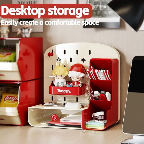 Cute Pen Organizer with Drawers & Pegboard, Multi-Functional Pencil Holder for Desktop, Desk Makeup Organizers and Accessories with 5 Compartments, Desktop Organizer for School Office Home (Green) in Saudi Arabia