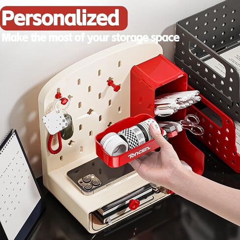 Cute Pen Organizer with Drawers & Pegboard, Multi-Functional Pencil Holder for Desktop, Desk Makeup Organizers and Accessories with 5 Compartments, Desktop Organizer for School Office Home (Green) in Saudi Arabia