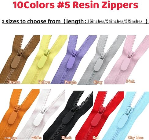 Wonesifee 10PCS #5 Plastic Separating Zippers Colorful Resin Open end Zippers for Jackets Clothes DIY Handbags Sewing Clothing Parka Down Coats Craft Purses Bags Mixed 10Colors (10colors, 16inches) in Kuwait