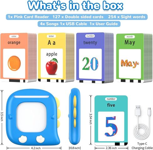 Kidzdo Dinosaur Talking Flash Cards with 254 Words, Birthday Gifts for Ages 1-6 Boys, Educational ABCs Learning Toys, Toddlers Pocket Speech Therapy Toys for 2 3 4 5 6 Year Old Kids, Blue in Saudi Arabia