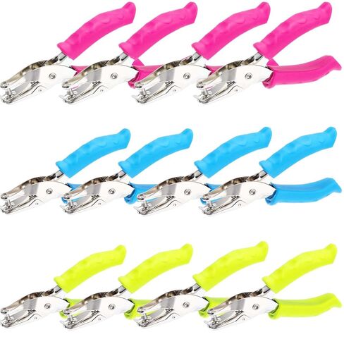 12 Pcs Single Hole Punch, 1/4" Handheld Hole Puncher with Soft Grip Handle, Small Single Circle Hole Paper Punch Shapes for Crafts Greeting Cards Scrapbook Notebook Tags Tickets (3 Colors) in Kuwait