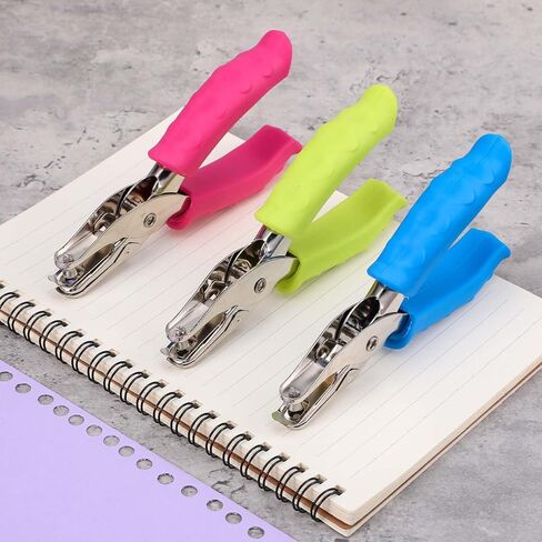 12 Pcs Single Hole Punch, 1/4" Handheld Hole Puncher with Soft Grip Handle, Small Single Circle Hole Paper Punch Shapes for Crafts Greeting Cards Scrapbook Notebook Tags Tickets (3 Colors) in Kuwait