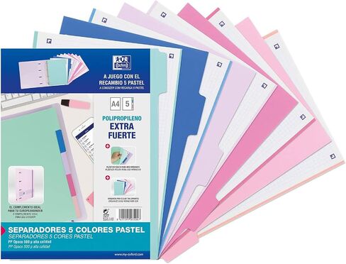 Oxford Strongline 4 Ring A4 Opaque Plastic Lever Arch File 5 Positions 4 Drill 5 Pastel Colours in Saudi Arabia