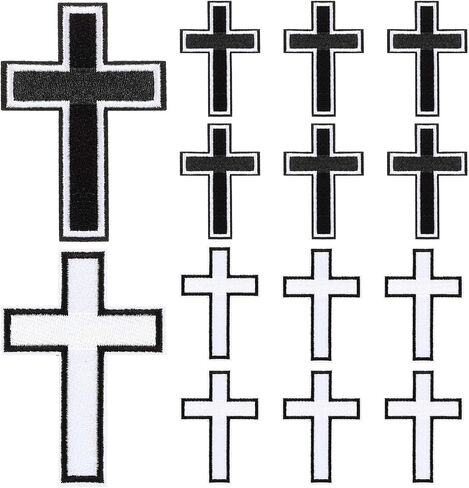 Janinka 12 PCS Christian Cross Embroidered Iron on Patches 3 Inch Cross Patches for DIY Jeans Hats Clothing Backpacks (بالأبيض والأسود) in Saudi Arabia