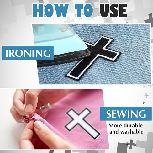 Janinka 12 PCS Christian Cross Embroidered Iron on Patches 3 Inch Cross Patches for DIY Jeans Hats Clothing Backpacks (بالأبيض والأسود) in Saudi Arabia