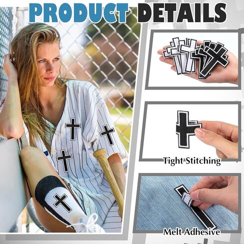 Janinka 12 PCS Christian Cross Embroidered Iron on Patches 3 Inch Cross Patches for DIY Jeans Hats Clothing Backpacks (بالأبيض والأسود) in Saudi Arabia