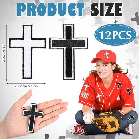 Janinka 12 PCS Christian Cross Embroidered Iron on Patches 3 Inch Cross Patches for DIY Jeans Hats Clothing Backpacks (بالأبيض والأسود) in Saudi Arabia
