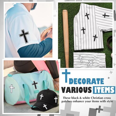 Janinka 12 PCS Christian Cross Embroidered Iron on Patches 3 Inch Cross Patches for DIY Jeans Hats Clothing Backpacks (بالأبيض والأسود) in Saudi Arabia