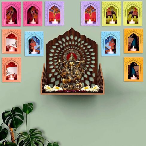 Satvik Deep Mala Diwali Decoration Set of 12 | Hanging Wall Decor for Festival, Home, Mandir | Traditional Jharokha Paper Candle Decor for Puja & Celebrations in Saudi Arabia