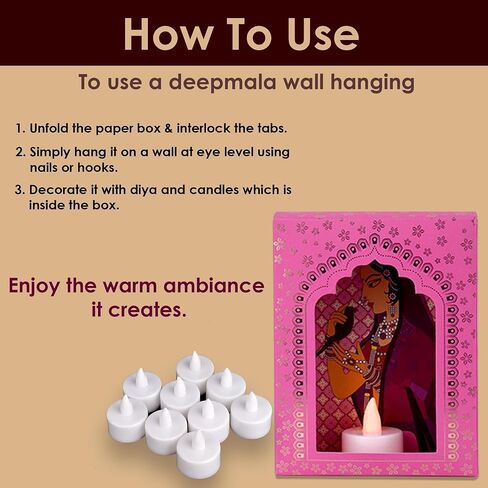 Satvik Deep Mala Diwali Decoration Set of 12 | Hanging Wall Decor for Festival, Home, Mandir | Traditional Jharokha Paper Candle Decor for Puja & Celebrations in Saudi Arabia