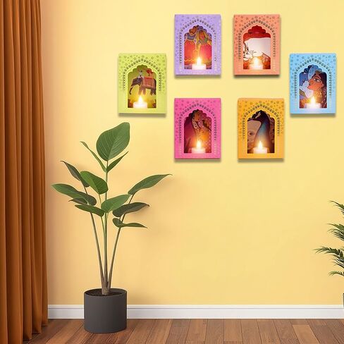 Satvik Deep Mala Diwali Decoration Set of 12 | Hanging Wall Decor for Festival, Home, Mandir | Traditional Jharokha Paper Candle Decor for Puja & Celebrations in Saudi Arabia