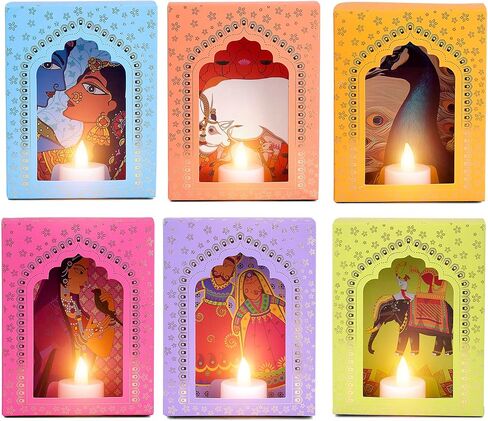 Satvik Deep Mala Diwali Decoration Set of 12 | Hanging Wall Decor for Festival, Home, Mandir | Traditional Jharokha Paper Candle Decor for Puja & Celebrations in Saudi Arabia