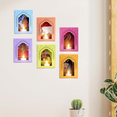 Satvik Deep Mala Diwali Decoration Set of 12 | Hanging Wall Decor for Festival, Home, Mandir | Traditional Jharokha Paper Candle Decor for Puja & Celebrations in Saudi Arabia