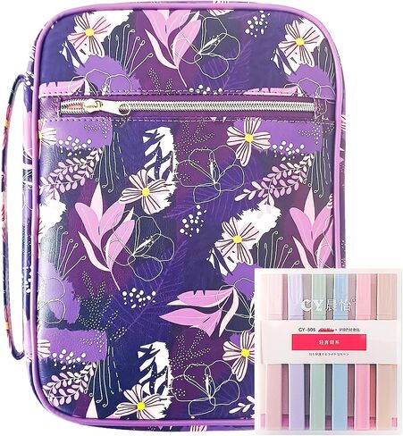 Bible Case 2 Piece Set – PU Leather Purple Bible Cover with Handle, Includes 6 Color Markers, Durable Bible Holder & Carrying Case in Saudi Arabia