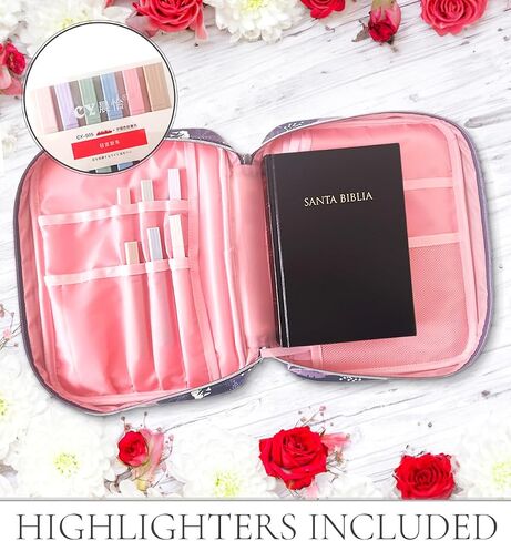 Bible Case 2 Piece Set – PU Leather Purple Bible Cover with Handle, Includes 6 Color Markers, Durable Bible Holder & Carrying Case in Saudi Arabia