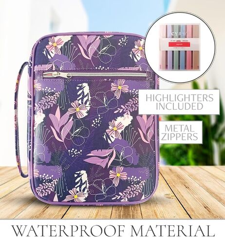 Bible Case 2 Piece Set – PU Leather Purple Bible Cover with Handle, Includes 6 Color Markers, Durable Bible Holder & Carrying Case in Saudi Arabia