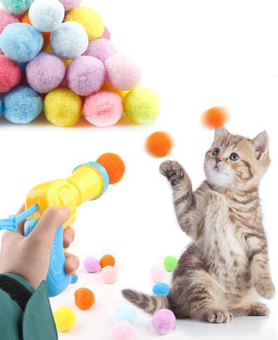 Cat Ball Toy Launcher Gun و 50 Blush Balls و 1 Plastic Gun ، ألعاب Cat تفاعلية ممتعة in Kuwait