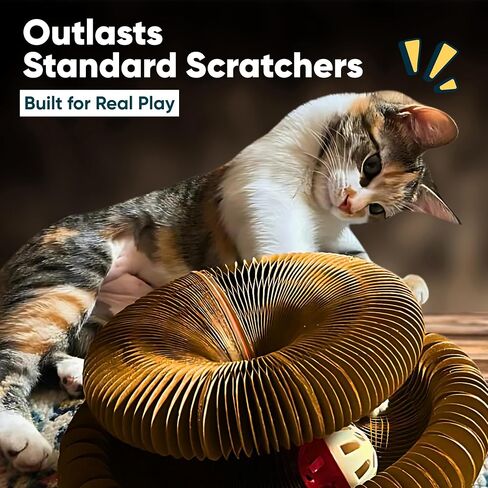 Kitty Kurlz - Kitty Kurlz Magnetic Toy و Scratcher Cardboard Scratcher - مسار كرة قابلة للطي مع Bell - حلقة صديقة للبيئة متينة للعب ، مطاردة ومخدش in Kuwait