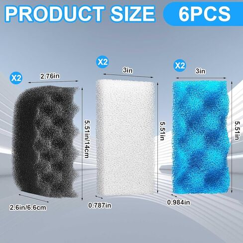 6 Pcs Aquarium Filters Bio Sponge Sets Compatible with fluval 106/107, Including 2 Blue 2 White 2 Black Bio Sponge for Replacement Filter Media Kit in Kuwait