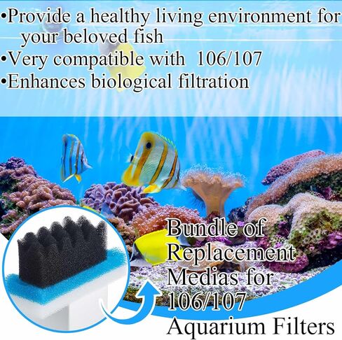 6 Pcs Aquarium Filters Bio Sponge Sets Compatible with fluval 106/107, Including 2 Blue 2 White 2 Black Bio Sponge for Replacement Filter Media Kit in Kuwait