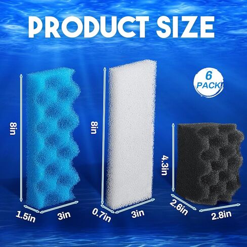 6 Pcs Aquarium Filters Bio Sponge Sets Compatible with fluval 106/107, Including 2 Blue 2 White 2 Black Bio Sponge for Replacement Filter Media Kit in Saudi Arabia