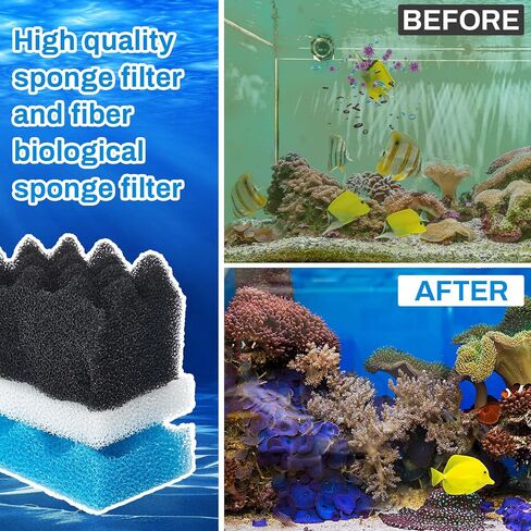 6 Pcs Aquarium Filters Bio Sponge Sets Compatible with fluval 106/107, Including 2 Blue 2 White 2 Black Bio Sponge for Replacement Filter Media Kit in Saudi Arabia