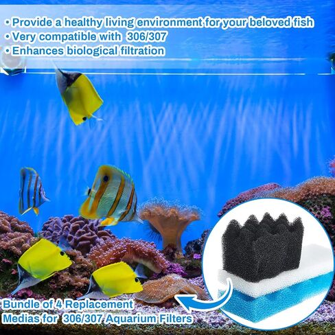 6 Pcs Aquarium Filters Bio Sponge Sets Compatible with fluval 106/107, Including 2 Blue 2 White 2 Black Bio Sponge for Replacement Filter Media Kit in Saudi Arabia