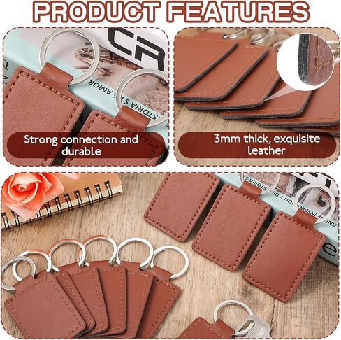 25 Pcs Blank Leather Keychains PU Key Fobs with Ring Rectangular Leather Key Fob Universal Keys Chain Holder Keychain Kit for Keychains Making DIY Craft Working Supplies Gifts Birthday in Saudi Arabia