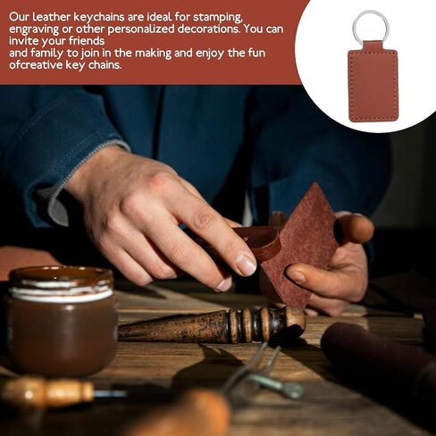 25 Pcs Blank Leather Keychains PU Key Fobs with Ring Rectangular Leather Key Fob Universal Keys Chain Holder Keychain Kit for Keychains Making DIY Craft Working Supplies Gifts Birthday in Saudi Arabia