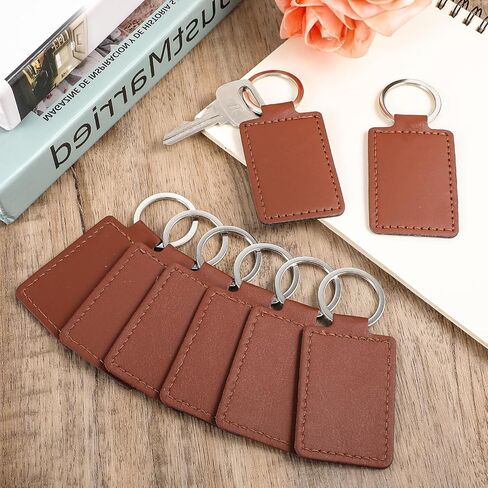 25 Pcs Blank Leather Keychains PU Key Fobs with Ring Rectangular Leather Key Fob Universal Keys Chain Holder Keychain Kit for Keychains Making DIY Craft Working Supplies Gifts Birthday in Saudi Arabia