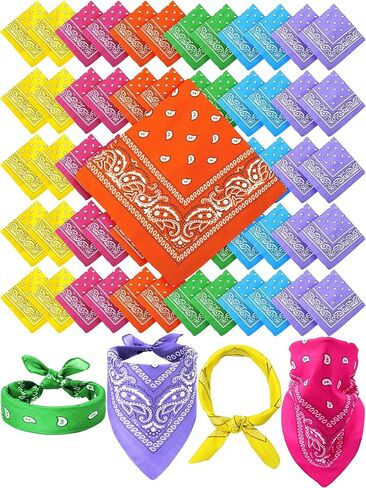 Unittype 60 Pieces Unisex Paisley Bandanas Bulk Multi Purpose Cowboy Bandanas Novelty Headband Handkerchief for Women Men Party Costume in Kuwait