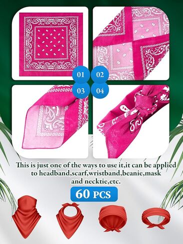 Unittype 60 Pieces Unisex Paisley Bandanas Bulk Multi Purpose Cowboy Bandanas Novelty Headband Handkerchief for Women Men Party Costume in Kuwait