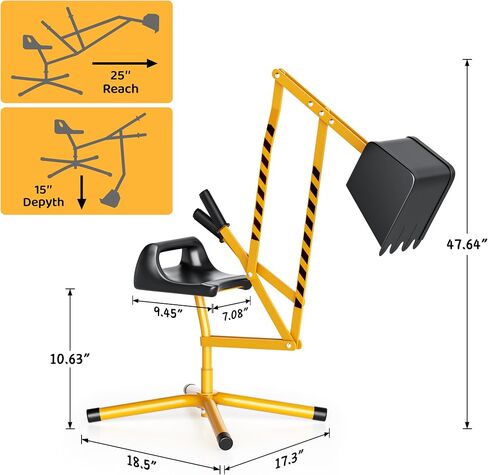 Outdoor Toy Excavator, Beach Toys Outdoor Sandbox Toy Digger, Solid Steel Rotates 360 with Rotatable Seat for Dirt, Snow, Beach, Playground, Outdoor Sandbox Play Toy, Yellow in Saudi Arabia